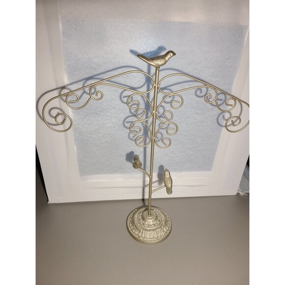 3 Birds White Cast Metal Jewelry Tree Stand Necklace Bracelet Display Holder - Picture 2 of 5